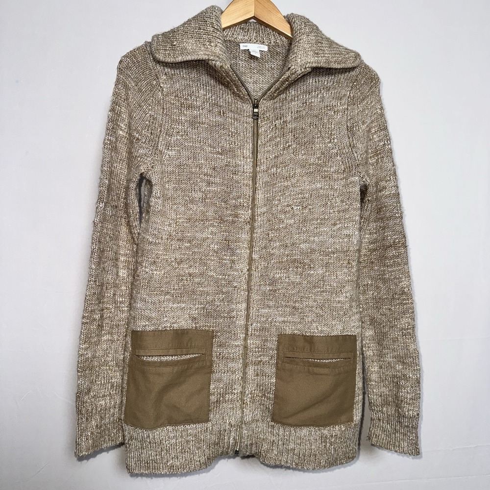 Gap Women's Cardigan Sweater Size S Alpaca‎ Wool Blend Long Sleeve Zip-Up Brown